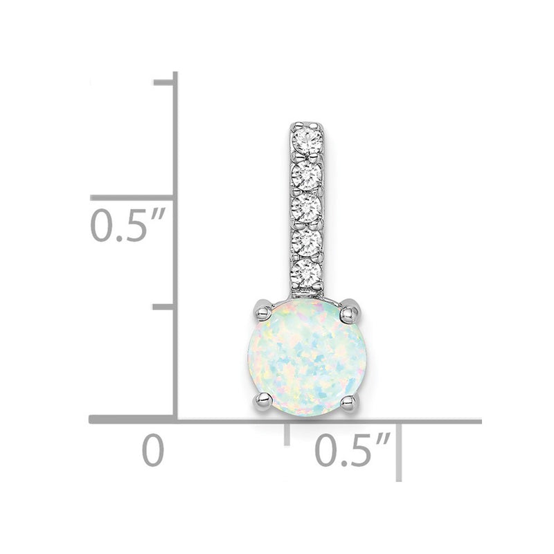 14k White Gold Round Created Opal and Real Diamond Pendant