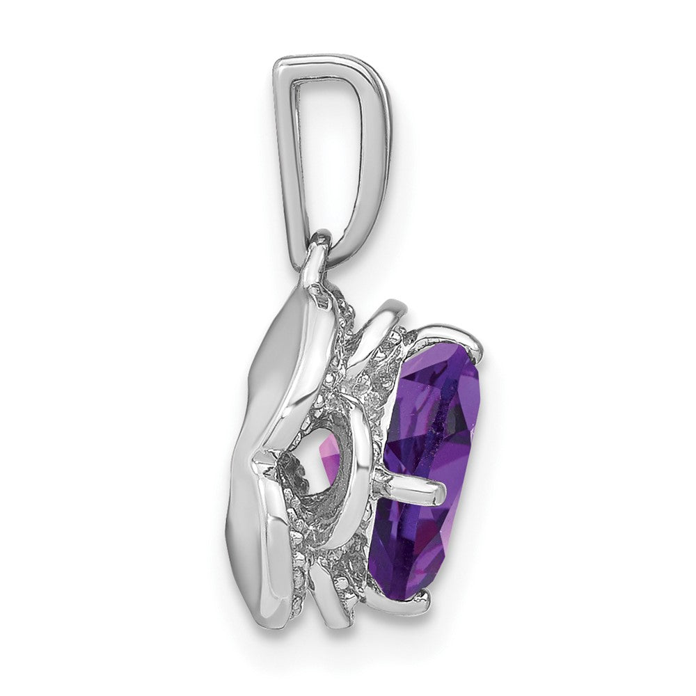 14k White Gold Cushion Amethyst and Real Diamond Pendant