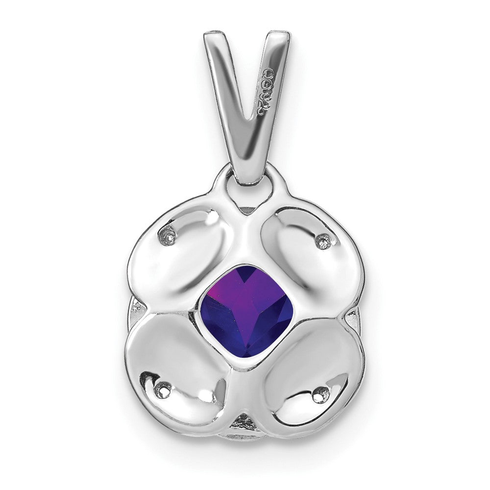 14k White Gold Cushion Amethyst and Real Diamond Pendant