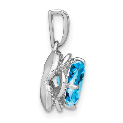 14k White Gold Cushion Blue Topaz and Real Diamond Pendant
