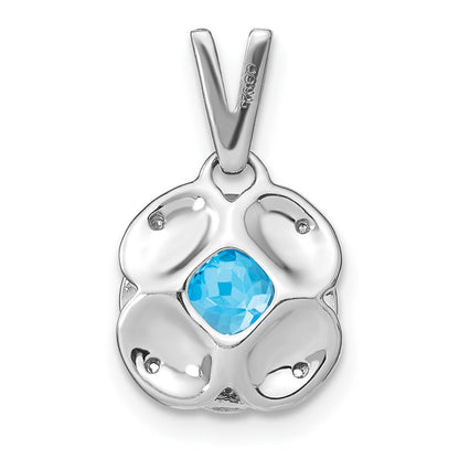 14k White Gold Cushion Blue Topaz and Real Diamond Pendant