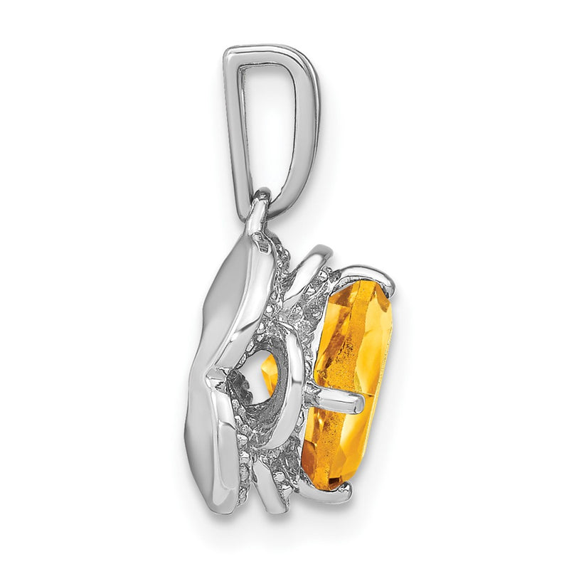 14k White Gold Cushion Citrine and Real Diamond Pendant