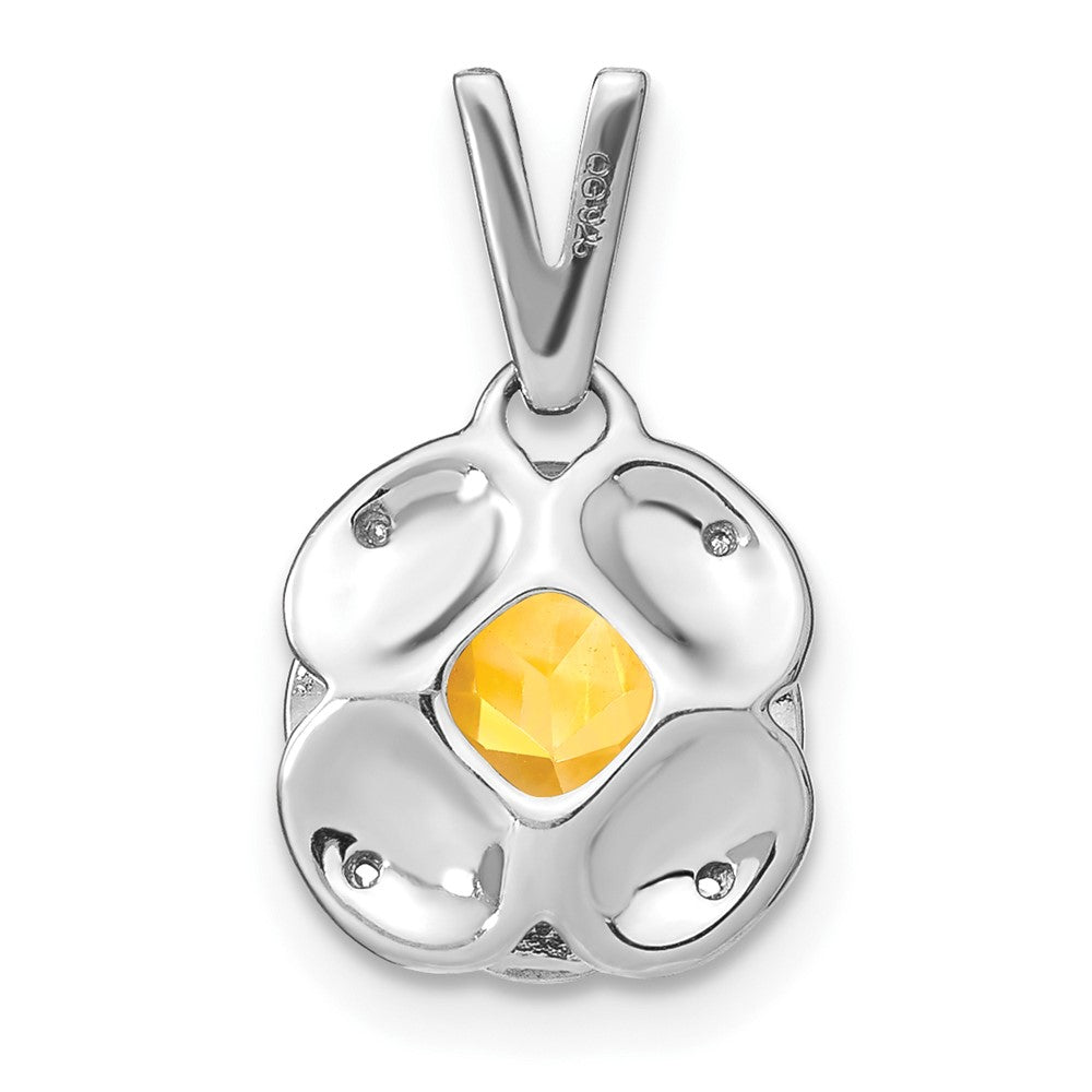 14k White Gold Cushion Citrine and Real Diamond Pendant
