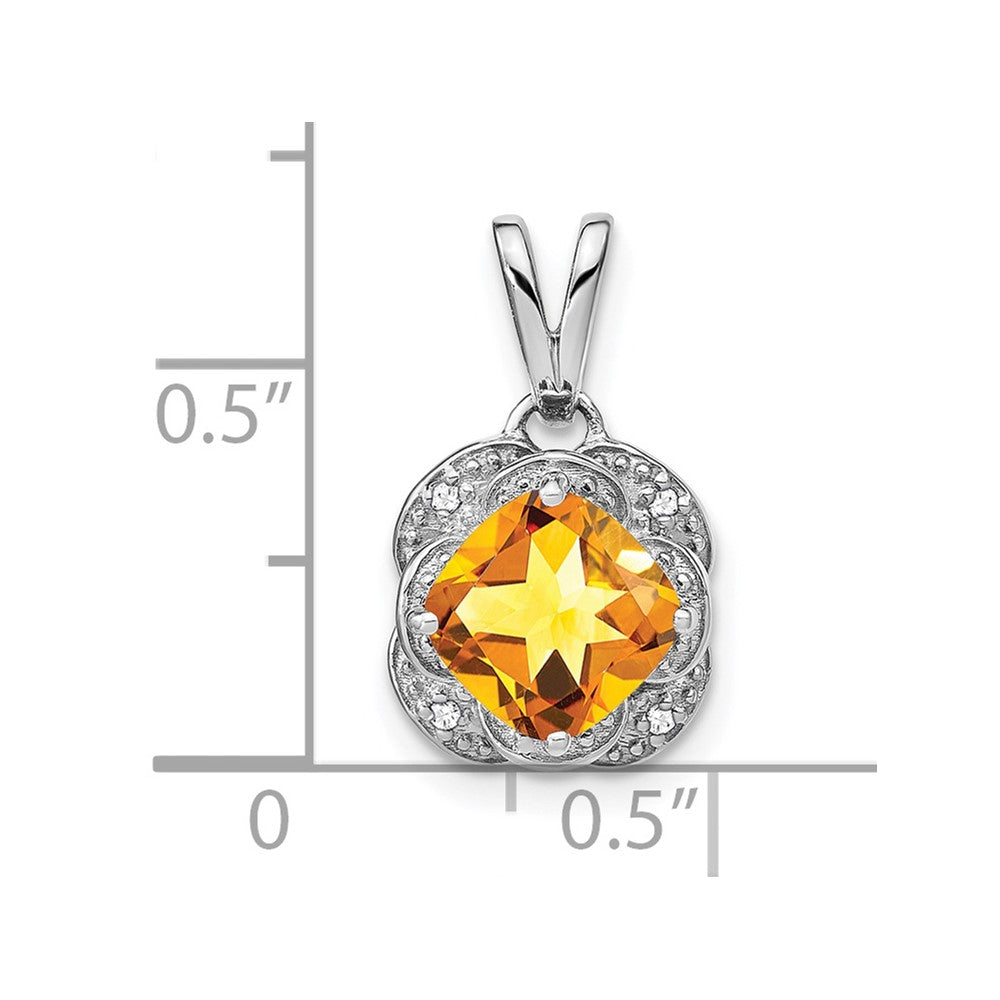14k White Gold Cushion Citrine and Real Diamond Pendant