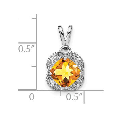 14k White Gold Cushion Citrine and Real Diamond Pendant