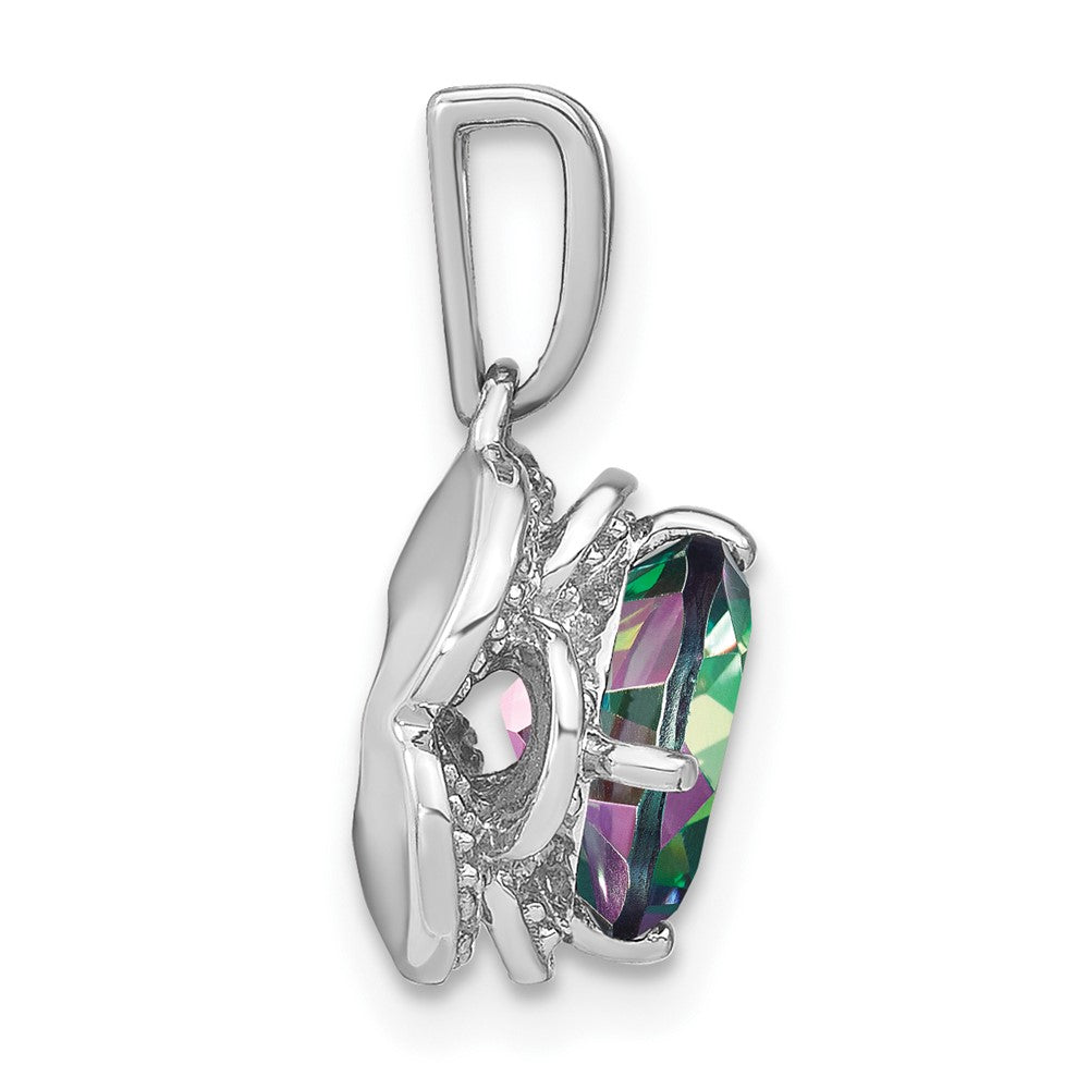 14k White Gold Cushion Mystic Fire Topaz and Real Diamond Pendant
