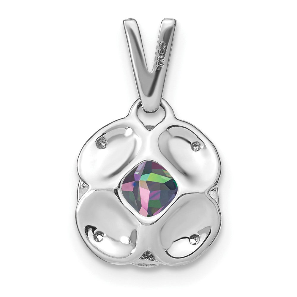 14k White Gold Cushion Mystic Fire Topaz and Real Diamond Pendant