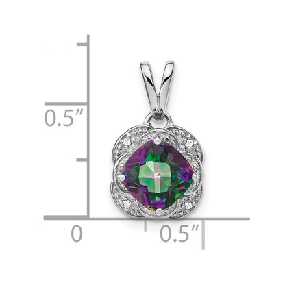 14k White Gold Cushion Mystic Fire Topaz and Real Diamond Pendant