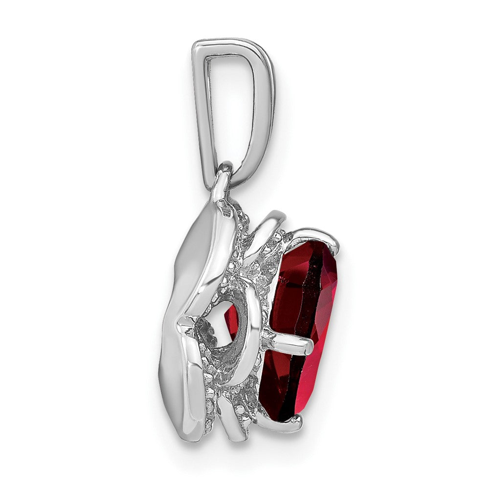 14k White Gold Cushion Garnet and Real Diamond Pendant