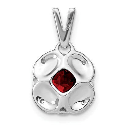 14k White Gold Cushion Garnet and Real Diamond Pendant