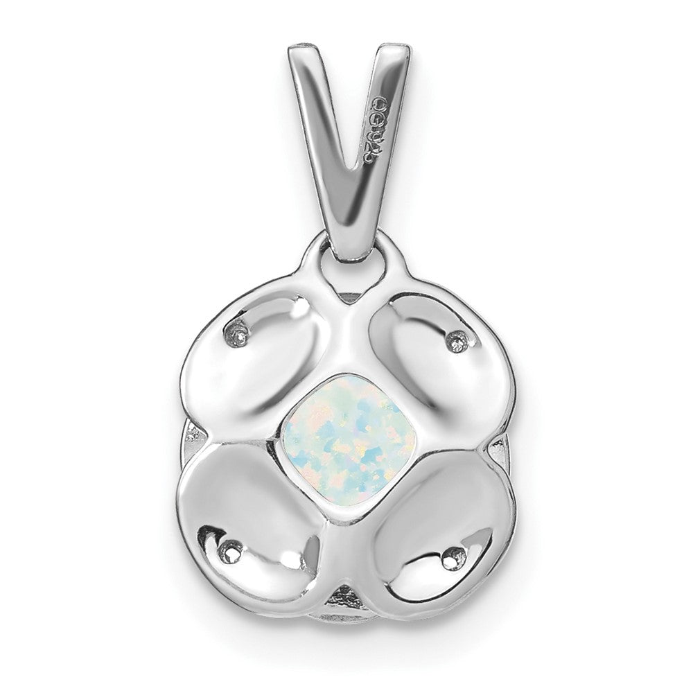 14k White Gold Cushion Created Opal and Real Diamond Pendant