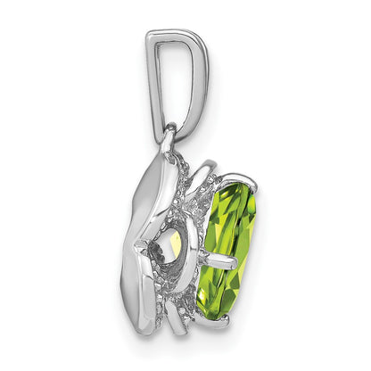 14k White Gold Cushion Peridot and Real Diamond Pendant