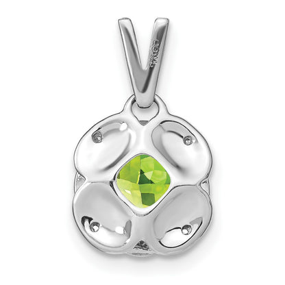 14k White Gold Cushion Peridot and Real Diamond Pendant