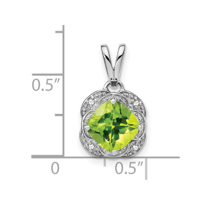 14k White Gold Cushion Peridot and Real Diamond Pendant