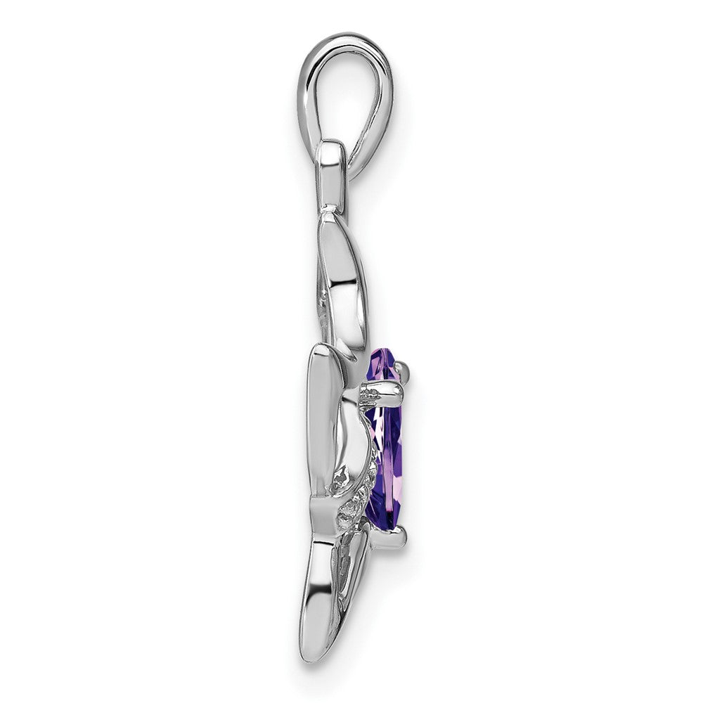 14k White Gold Amethyst and Real Diamond Cat Pendant