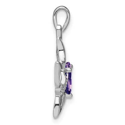 14k White Gold Amethyst and Real Diamond Cat Pendant