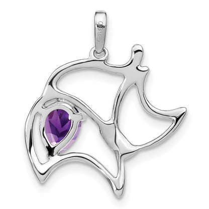 14k White Gold Amethyst and Real Diamond Cat Pendant
