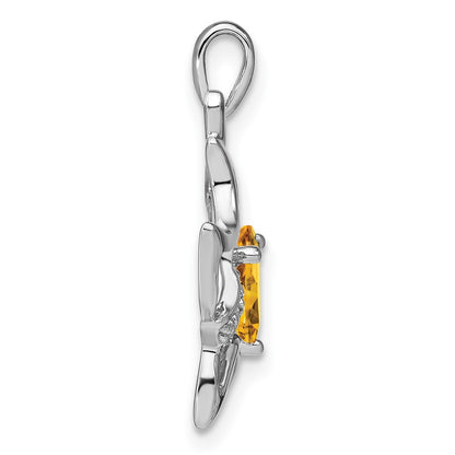 14k White Gold Citrine and Real Diamond Cat Pendant