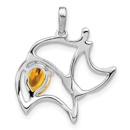 14k White Gold Citrine and Real Diamond Cat Pendant