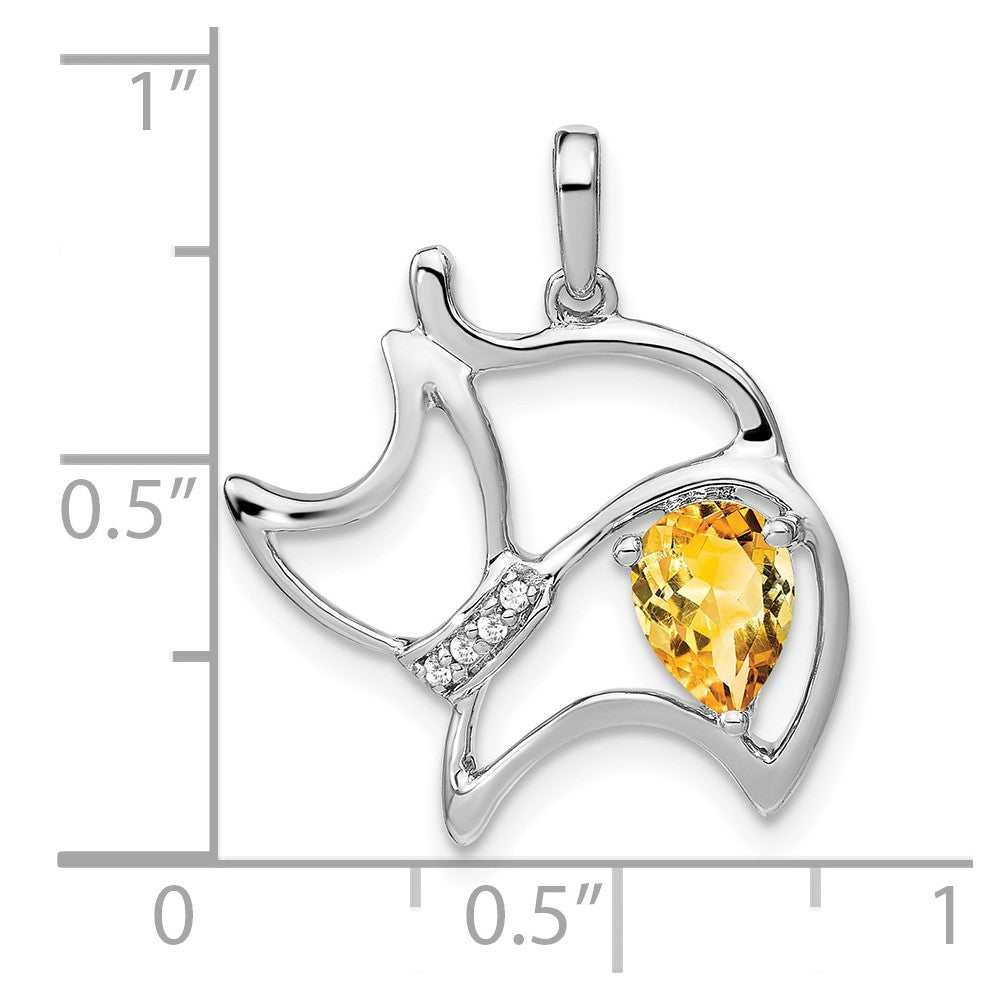 14k White Gold Citrine and Real Diamond Cat Pendant