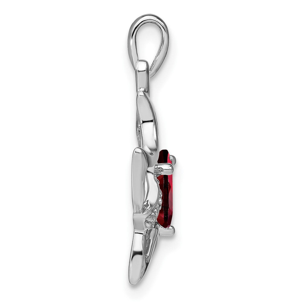 14k White Gold Garnet and Real Diamond Cat Pendant