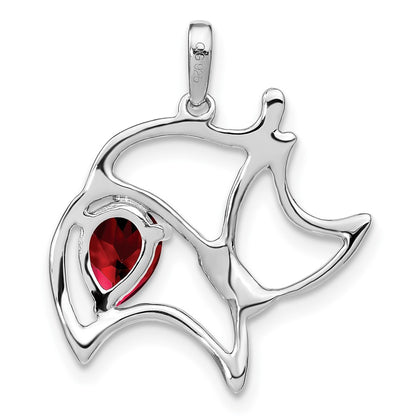 14k White Gold Garnet and Real Diamond Cat Pendant