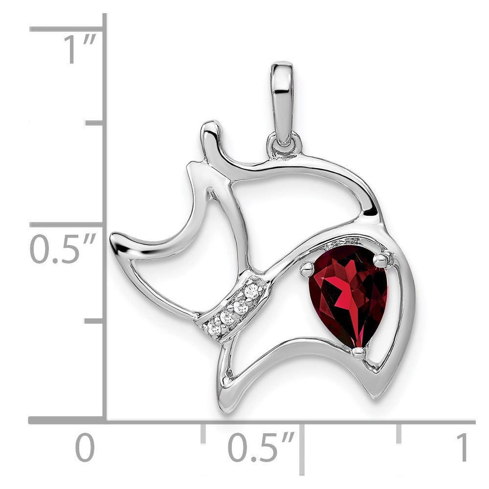 14k White Gold Garnet and Real Diamond Cat Pendant