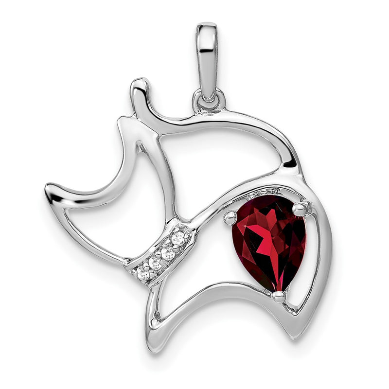 14k White Gold Garnet and Real Diamond Cat Pendant