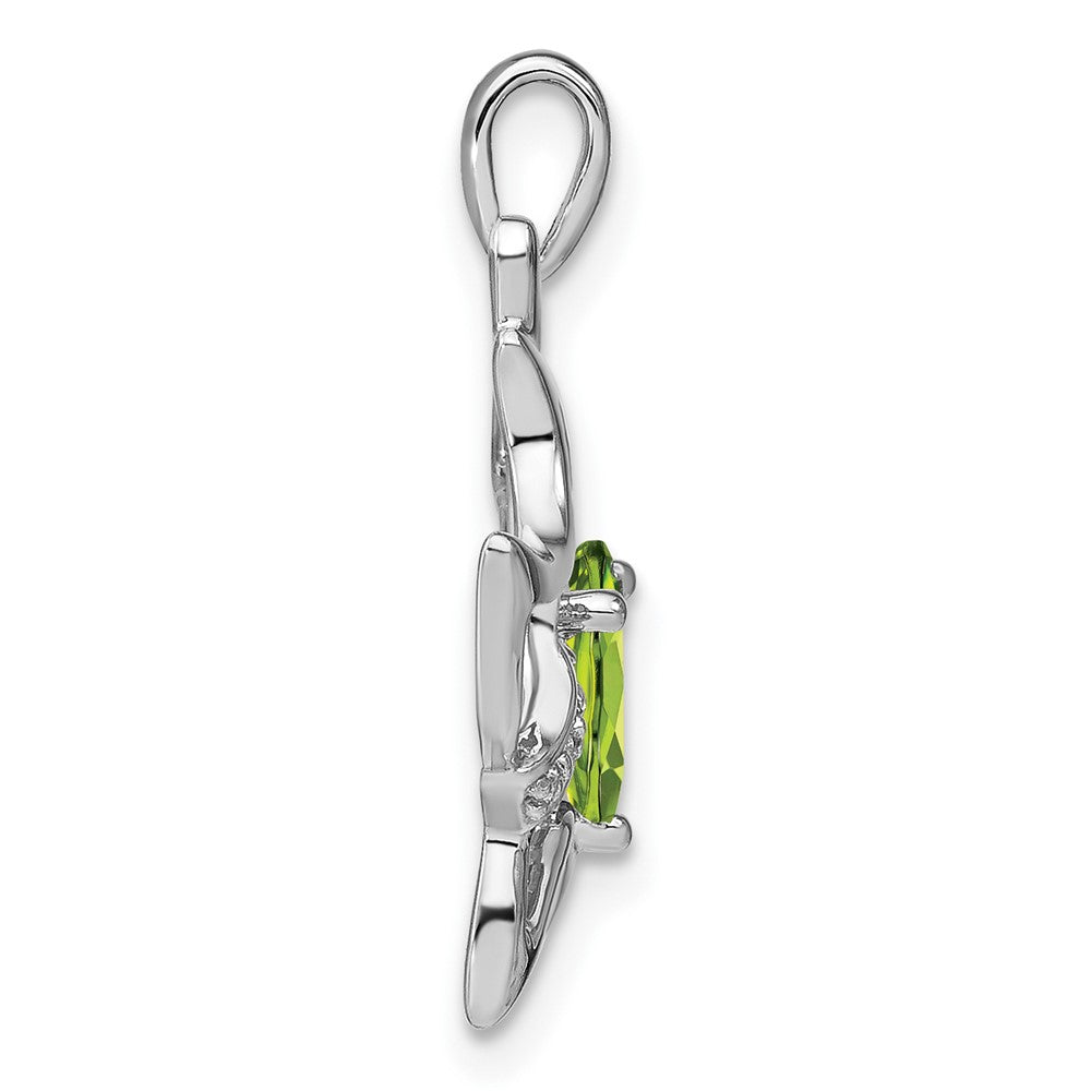 14k White Gold Peridot and Real Diamond Cat Pendant