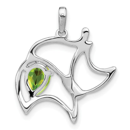 14k White Gold Peridot and Real Diamond Cat Pendant