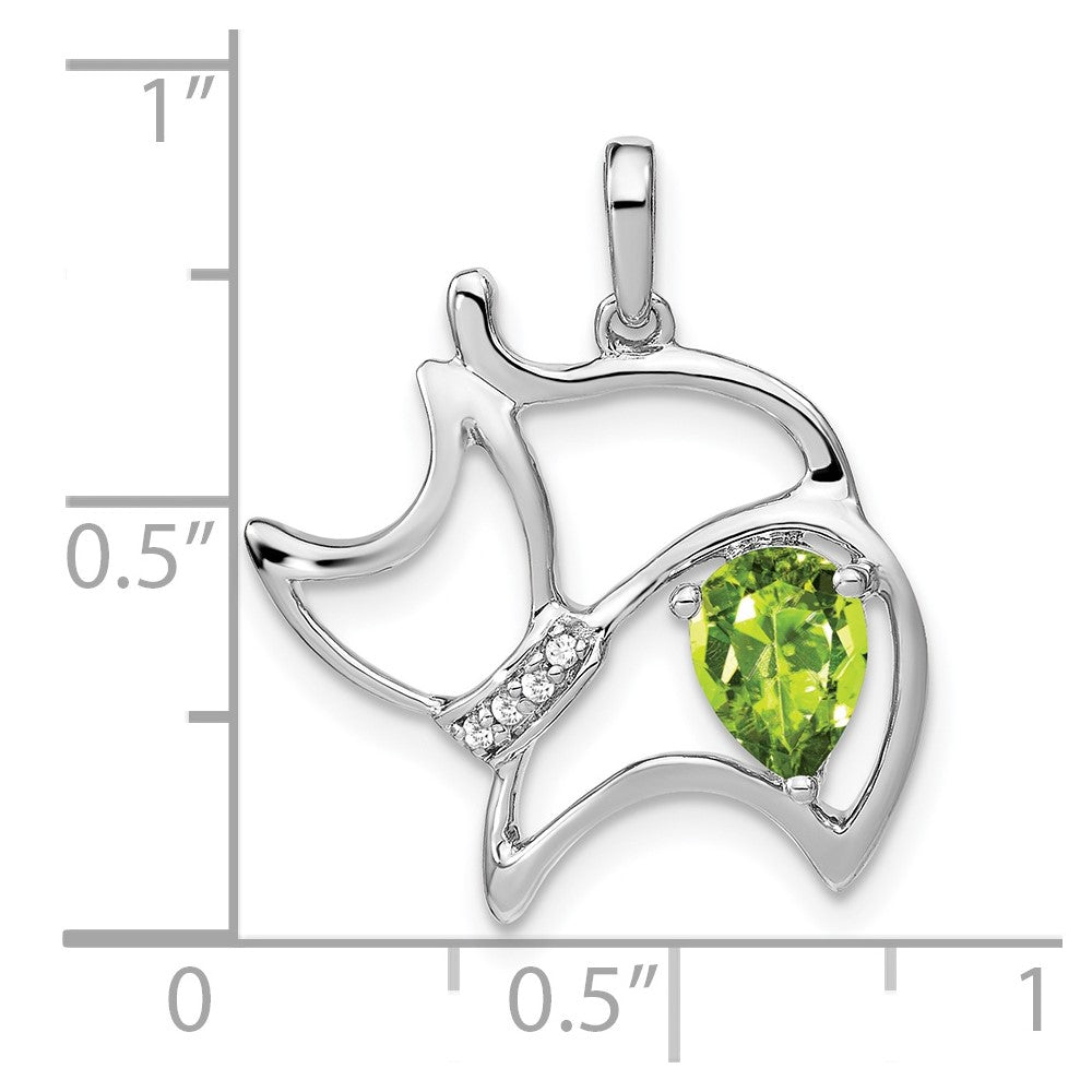 14k White Gold Peridot and Real Diamond Cat Pendant