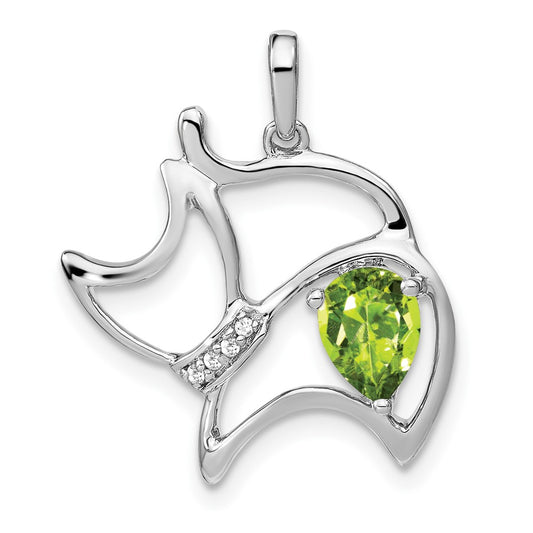 14k White Gold Peridot and Real Diamond Cat Pendant