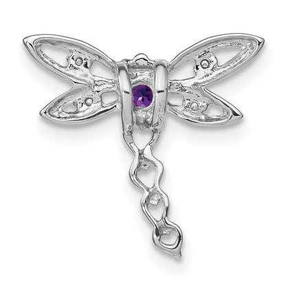14k White Gold Amethyst and Real Diamond Dragonfly Chain Slide