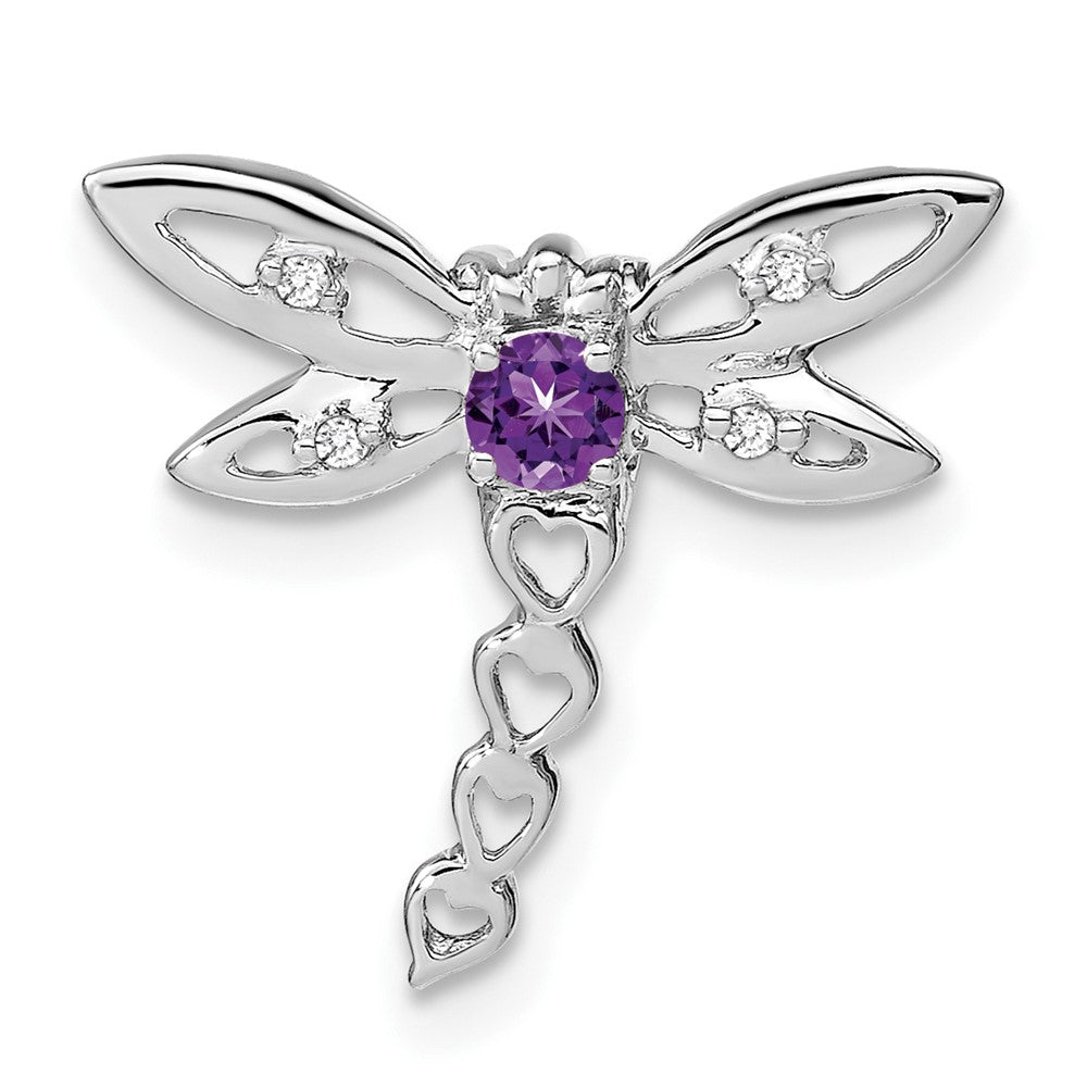 14k White Gold Amethyst and Real Diamond Dragonfly Chain Slide