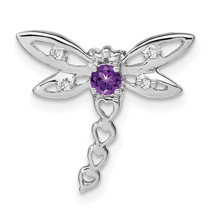 14k White Gold Amethyst and Real Diamond Dragonfly Chain Slide