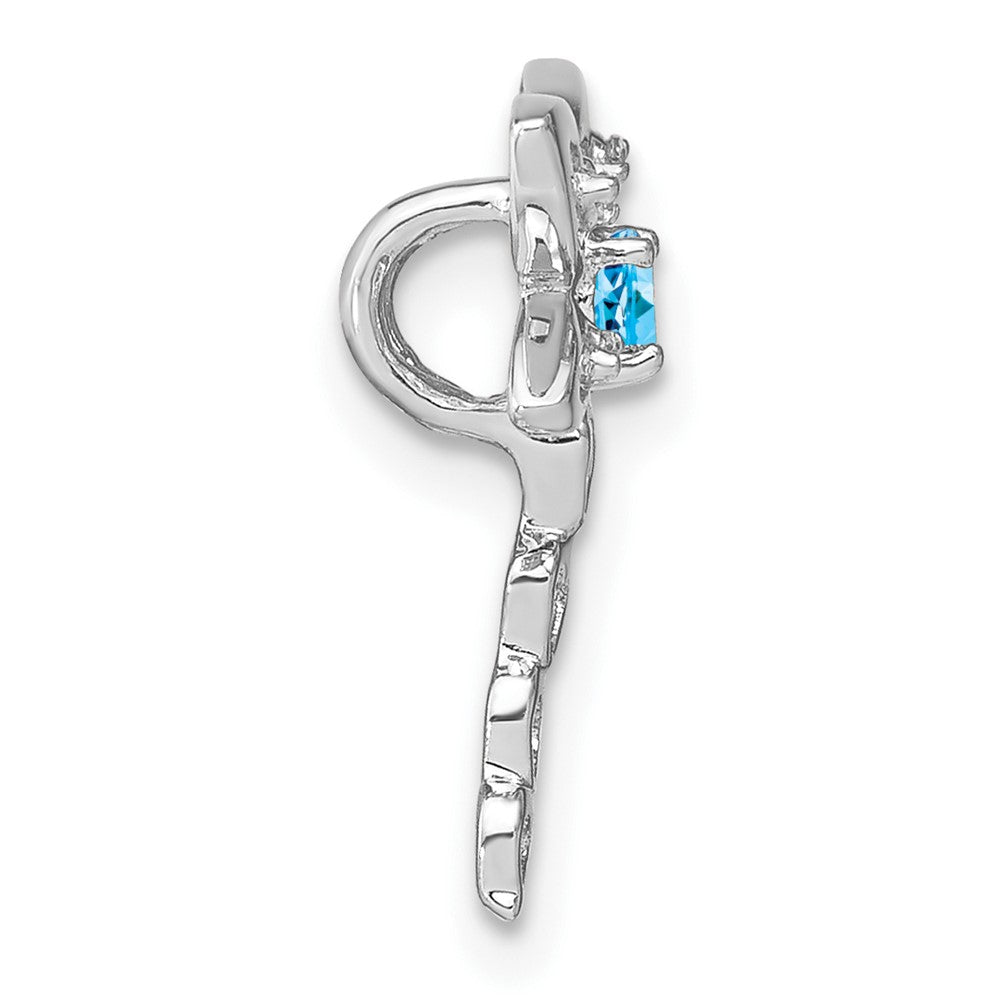14k White Gold Blue Topaz and Real Diamond Dragonfly Chain Slide
