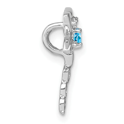 14k White Gold Blue Topaz and Real Diamond Dragonfly Chain Slide