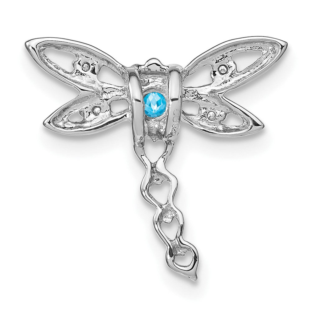 14k White Gold Blue Topaz and Real Diamond Dragonfly Chain Slide