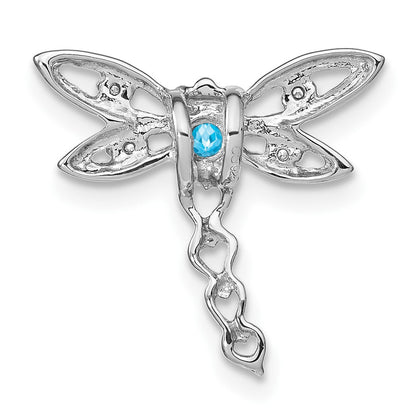 14k White Gold Blue Topaz and Real Diamond Dragonfly Chain Slide