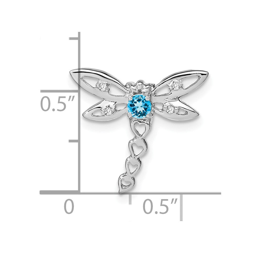 14k White Gold Blue Topaz and Real Diamond Dragonfly Chain Slide