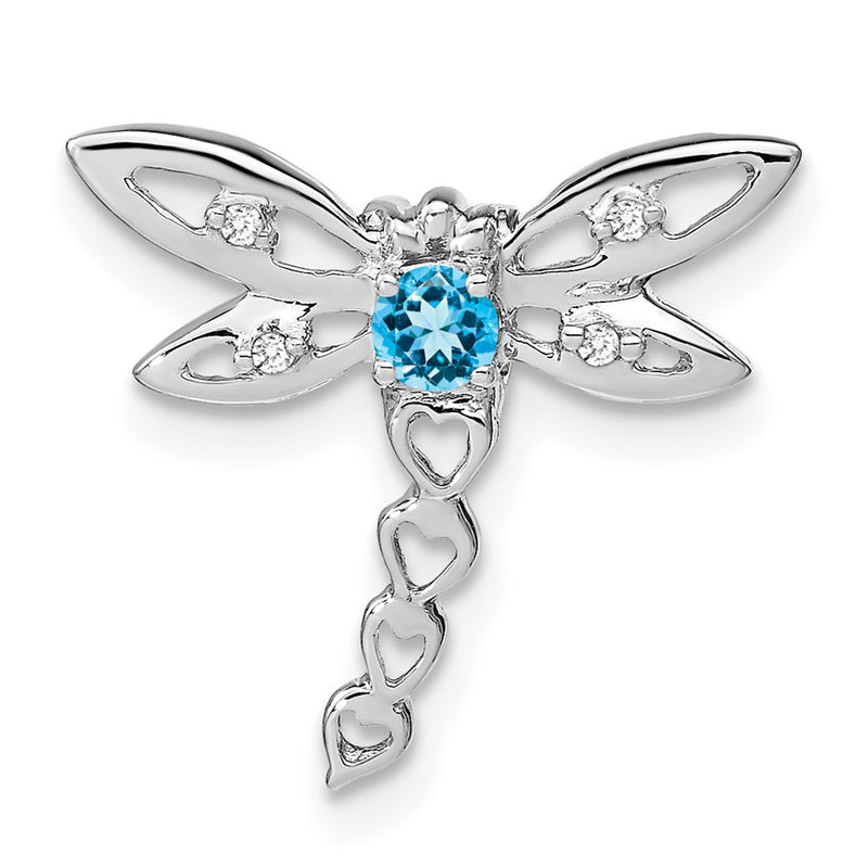 14k White Gold Blue Topaz and Real Diamond Dragonfly Chain Slide