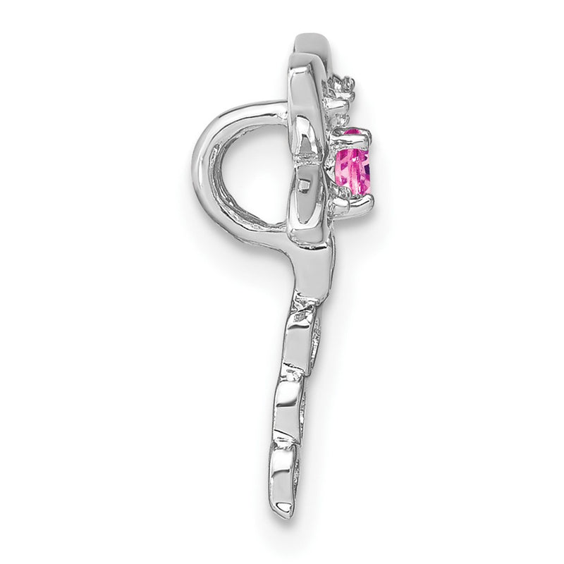 14k White Gold Cr. Pink Sapphire and Real Diamond Dragonfly Chain Slide