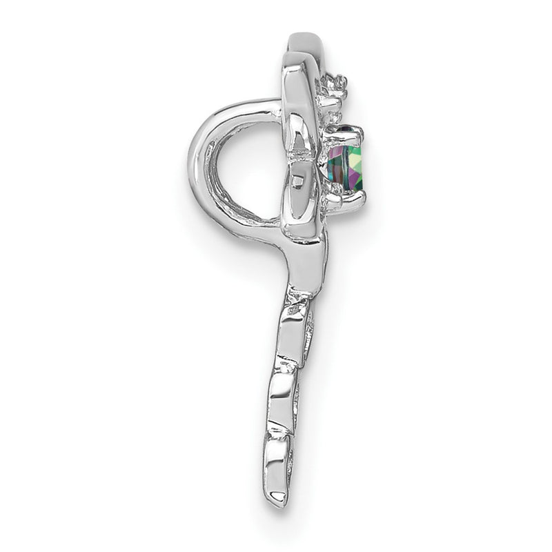 14k White Gold Mystic Fire Topaz and Real Diamond Dragonfly Chain Slide