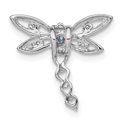 14k White Gold Mystic Fire Topaz and Real Diamond Dragonfly Chain Slide