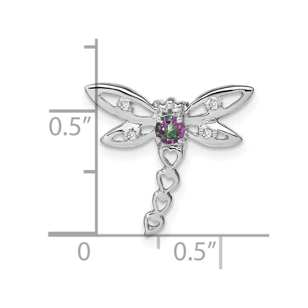 14k White Gold Mystic Fire Topaz and Real Diamond Dragonfly Chain Slide