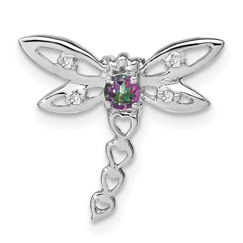14k White Gold Mystic Fire Topaz and Real Diamond Dragonfly Chain Slide