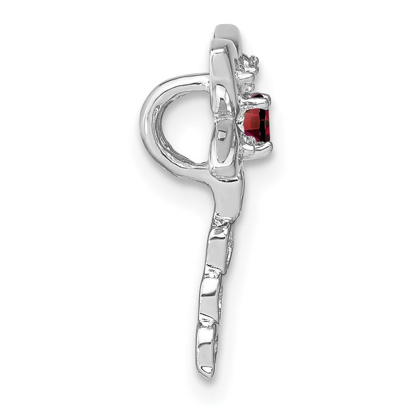 14k White Gold Garnet and Real Diamond Dragonfly Chain Slide