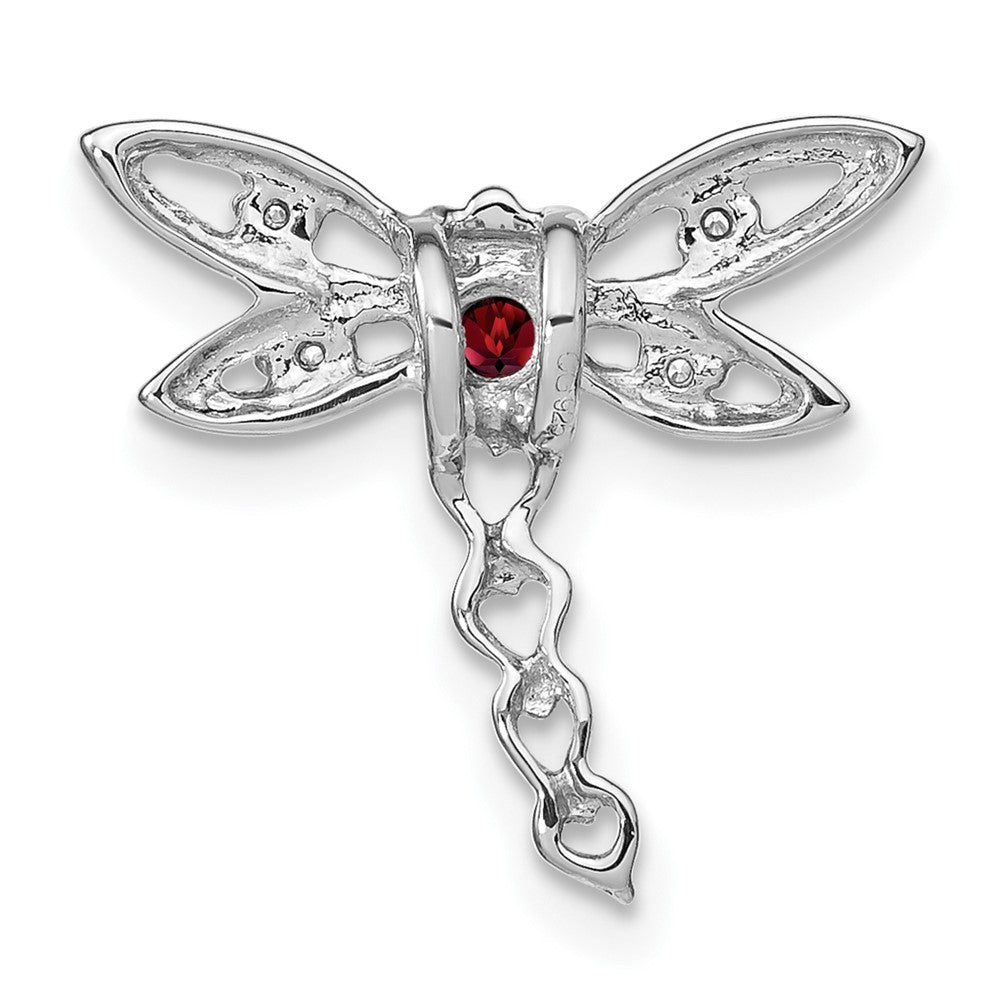 14k White Gold Garnet and Real Diamond Dragonfly Chain Slide