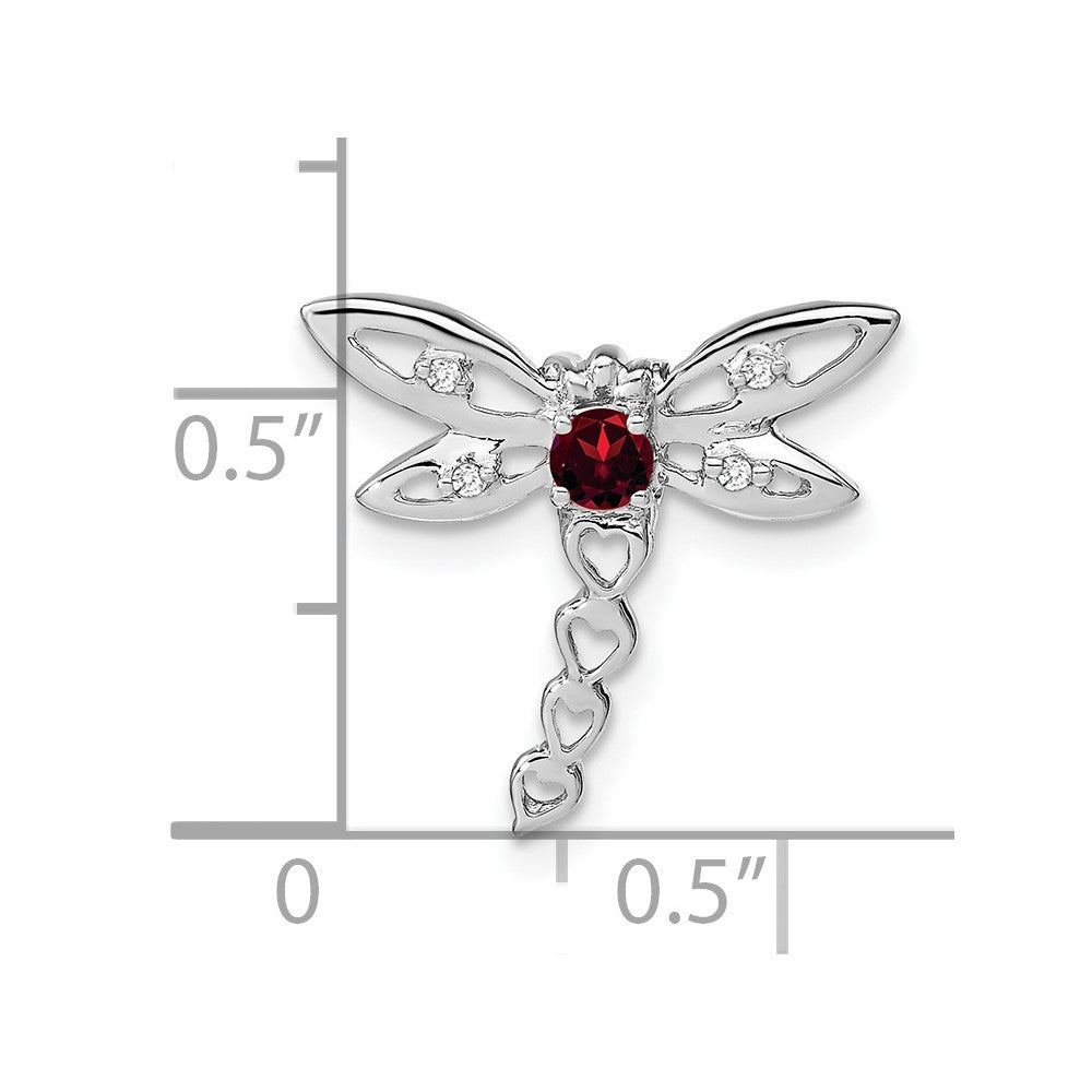 14k White Gold Garnet and Real Diamond Dragonfly Chain Slide