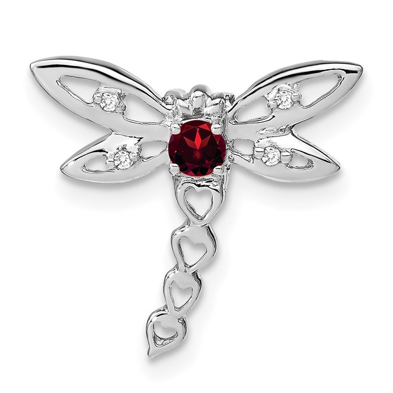 14k White Gold Garnet and Real Diamond Dragonfly Chain Slide
